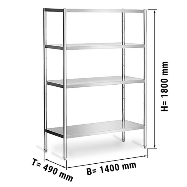 Rayonnage inox fixe PREMIUM 1,4 x 0,5 m - 4 étagères (Réglables)