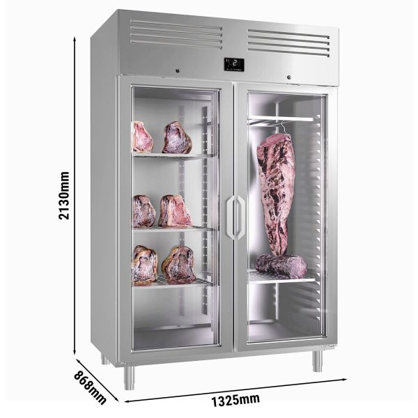 Dry Aging Armoire de maturation de la viande 1,3 m - avec 2 portes vitrées - inox