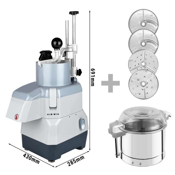 Coupe-légumes électrique compact - 735 watts - incl. 4 disques à découper/à râper & Accessoire cutter