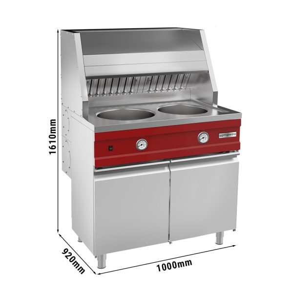 Friteuse à gaz - ronde - 2x 13 litres - 34 kW - Hotte et bac à frites inclus