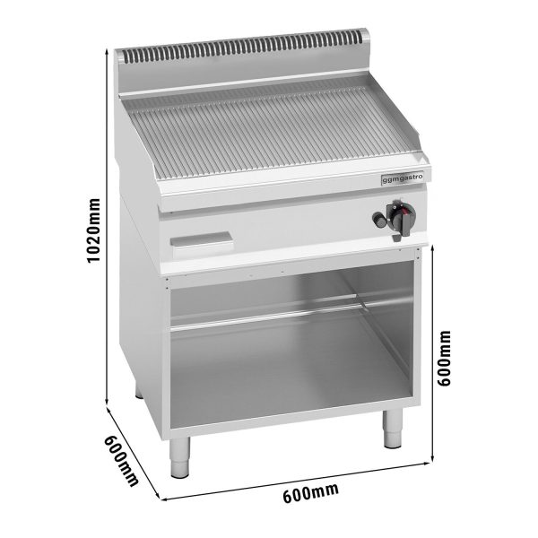 Plaque à frire à gaz - 8 kW - Rainurée - Support inclus