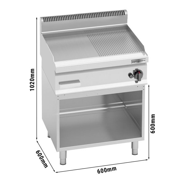 Plaque à frire à gaz - 8 kW - Lisse & Rainurée - Support inclus
