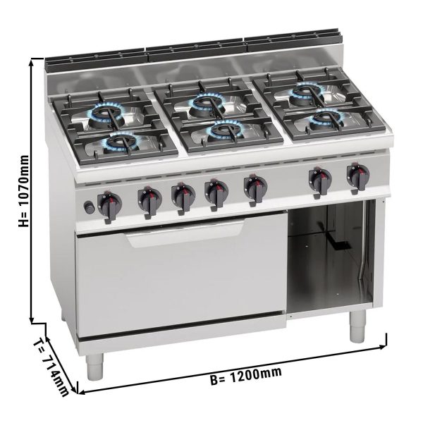 Cuisinière à gaz - 42 kW - 6 brûleurs - four à gaz statique inclus - 7,8 kW