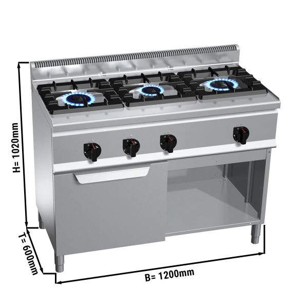 Cuisinière à gaz - 31 kW - 3 brûleurs - four à gaz statique inclus - 3,5 kW