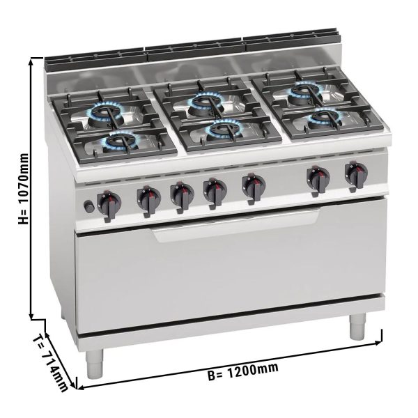 Cuisinière à gaz - 42 kW - 6 brûleurs - four à gaz statique inclus - 12 kW