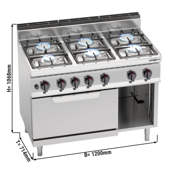 Cuisinière à gaz - 33,5 kW - 6 brûleurs - four électrique statique inclus - 7,5 kW