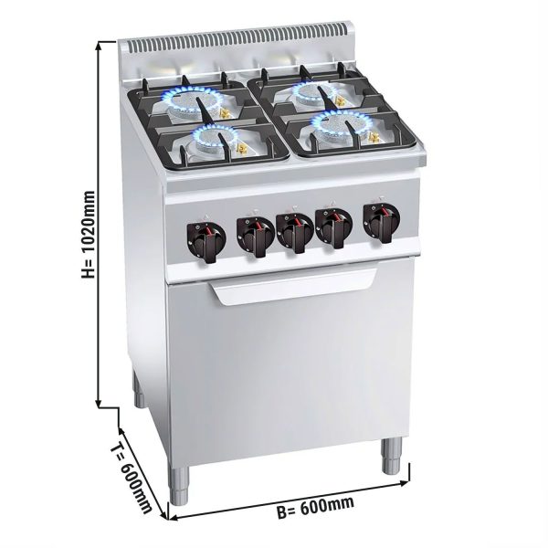 Cuisinière à gaz - 19 kW - 4 brûleurs - Four à gaz inclus - 3,5 kW