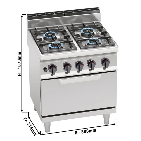 Cuisinière à gaz - 28 kW - 4 brûleurs - Four à gaz statique inclus - 7,8 kW