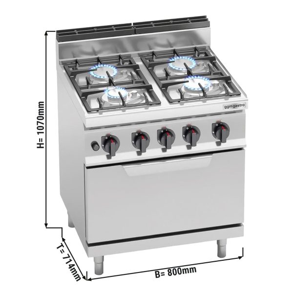 Cuisinière à gaz - 21,5 kW - 4 brûleurs - four électrique statique inclus - 7,5 kW