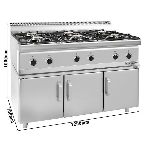 Cuisinière à gaz - 36 kW - 6 Brûleurs - Incl. Soubassement avec 3 portes