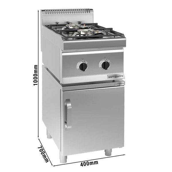 Cuisinière à gaz - 10 kW - 2 brûleurs - incl. soubassement avec 1 porte