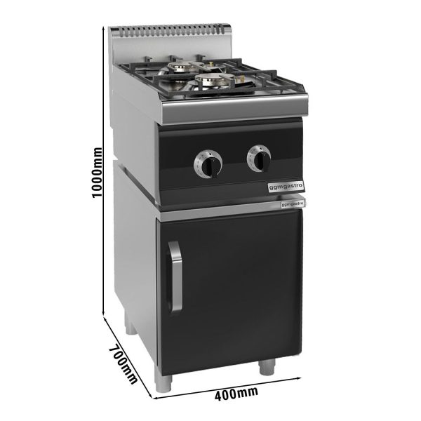 Cuisinière à gaz - 10 kW - 2 brûleurs - incl. soubassement avec 1 porte