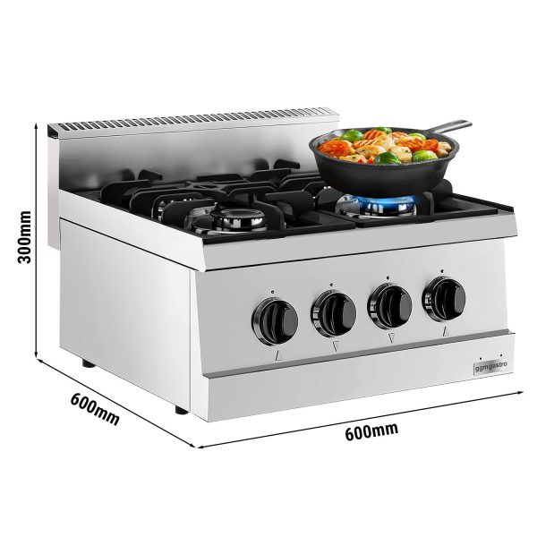 Cuisinière à gaz - 12 kW - 4 brûleurs - meuble bas inclus