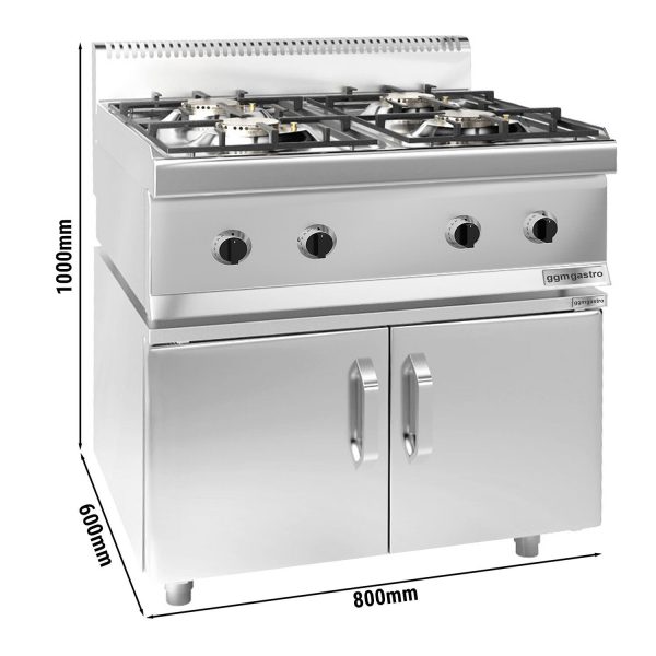 Cuisinière à gaz - 16 kW - 4 brûleurs - incl. soubassement avec 2 portes