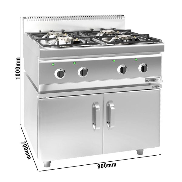 Cuisinière à gaz - 23 kW - 4 brûleurs - incl. soubassement avec 2 portes