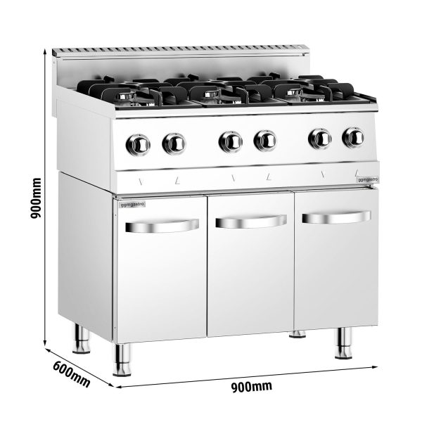 Cuisinière à gaz - 19,5 kW - 6 brûleurs - avec sous-meuble inclus