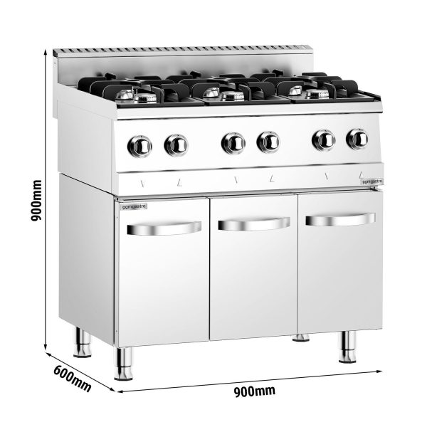 Cuisinière à gaz - 36 kW - 6 brûleurs haute performance - avec sous-meuble inclus