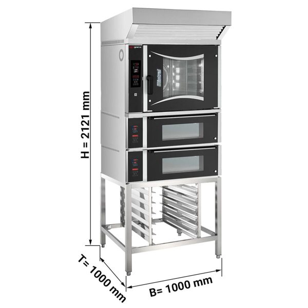 Four combiné à gaz de boulangerie - Digital - 6x EN 60x40 - incl. 2 fours à pizza, hotte & support