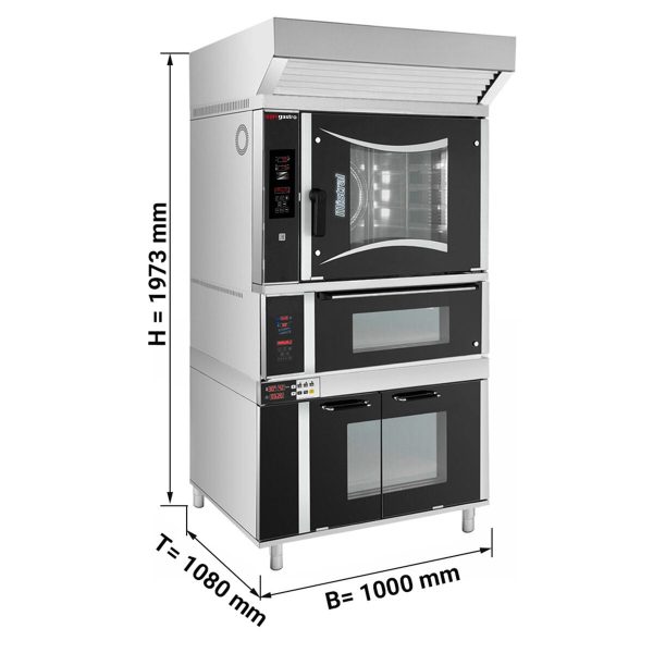 Four combiné à gaz de boulangerie - Digital - 6x EN 60x40 - incl. fours à pizza, hotte & armoire de fermentation