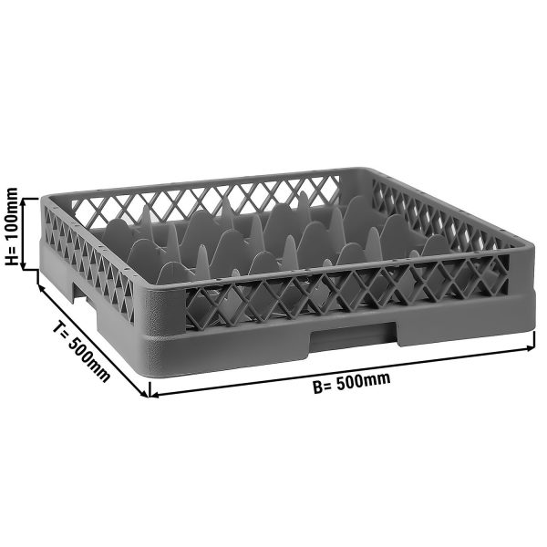 (6 pièces) Panier à verres 1/1 - 500x500 mm - avec 16 compartiments - Gris