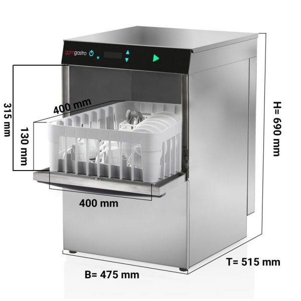 Machine à laver les verres double paroi - Numérique - 2,97 kW - avec pompe à détergent et à produit de rinçage