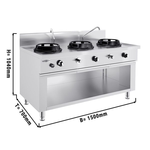 Cuisinière wok à gaz - 45 kW - 3 zones de cuisson - incl. 2 mini-colonnes d'eau