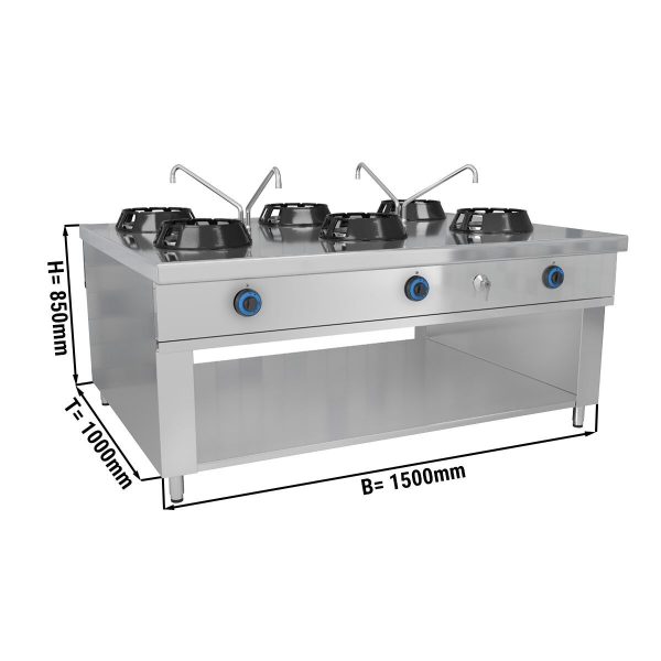 Cuisinière wok à gaz - 84 kW - 6 zones de cuisson - 2 mini-colonnes d'eau incluses