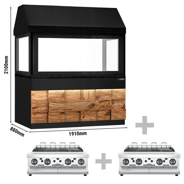 Grill à gaz TORONTO - 1900mm - Façade en bois - Plan de travail en granit noir - Verre anti-chaleur