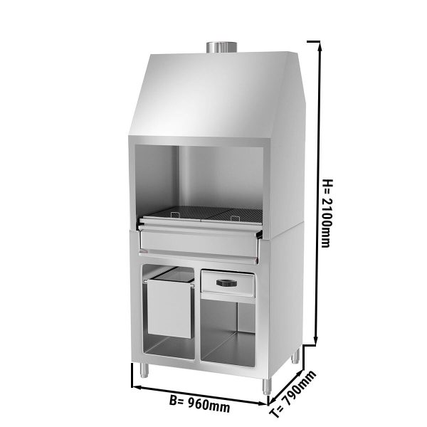 Grill au charbon de bois BERLIN - 0,96m - aspect inox