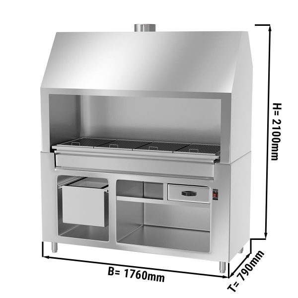 Grill au charbon de bois - 1,76m - Aspect inox