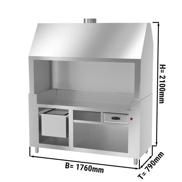 Elément neutre pour grill au charbon de bois - avec inox - 1,8 m