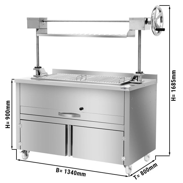 Grill au charbon de bois - 1340mm - avec élévateur & 1 tiroir