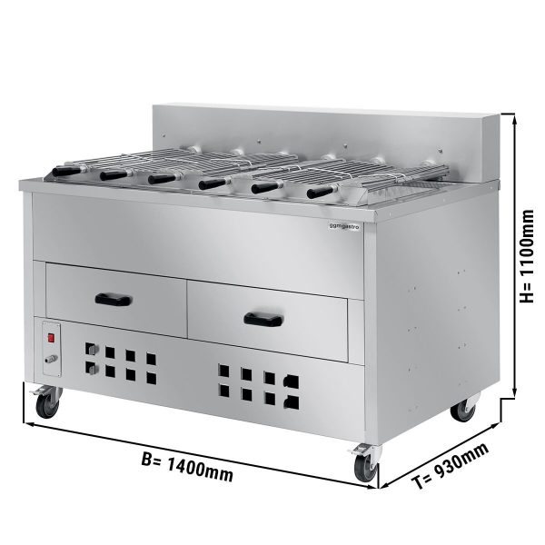 Grill au charbon de bois/grilleur de poulet - 1400mm - avec 6 brochettes