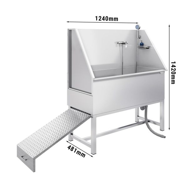 Baignoire de soins pour animaux domestiques - avec rampe, robinetterie et fond perforé en acier inoxydable