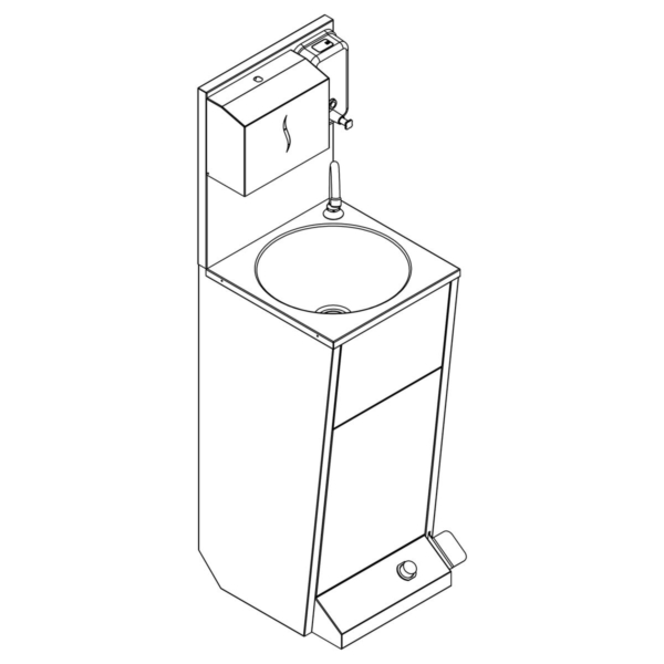 Lave-mains | Station de lavage - Acier inoxydable - avec robinet mélangeur, commande au pied, distributeur de papier et distributeur de savon