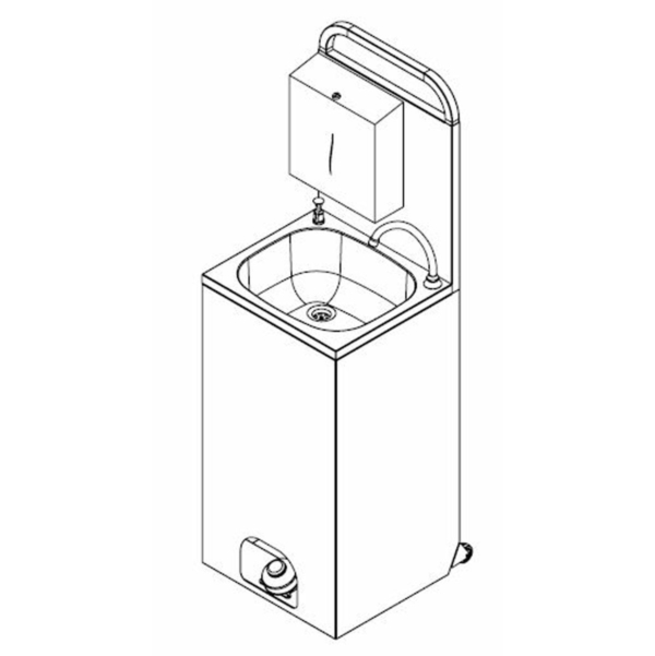 Évier mobile en inox - avec robinet mélangeur, distributeur de savon et distributeur de papier essuie-mains