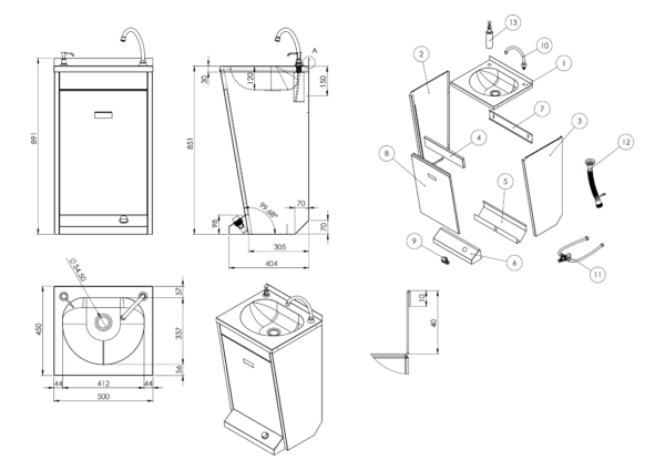 Lave-mains - Acier inoxydable - avec robinet mélangeur et distributeur de savon