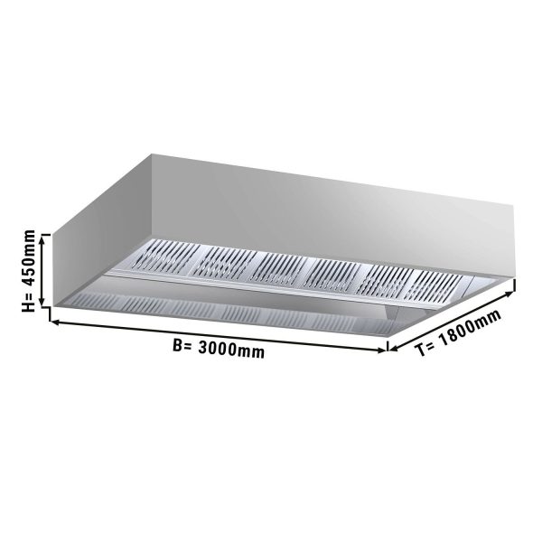 Hotte de plafond à induction - 3,0m - avec filtre & lampe LED