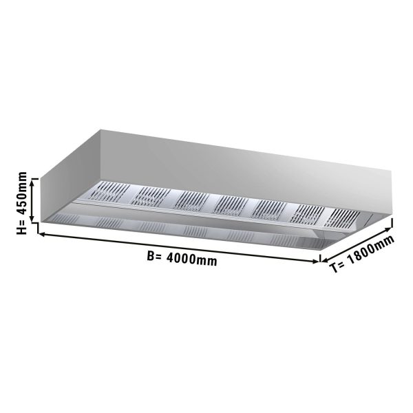 Hotte de plafond à induction - 4,0m - avec filtre & lampe LED