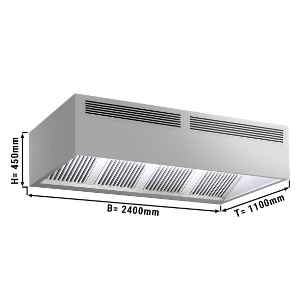 Hotte à induction en caisson - 2,4m - avec filtre & lampe LED