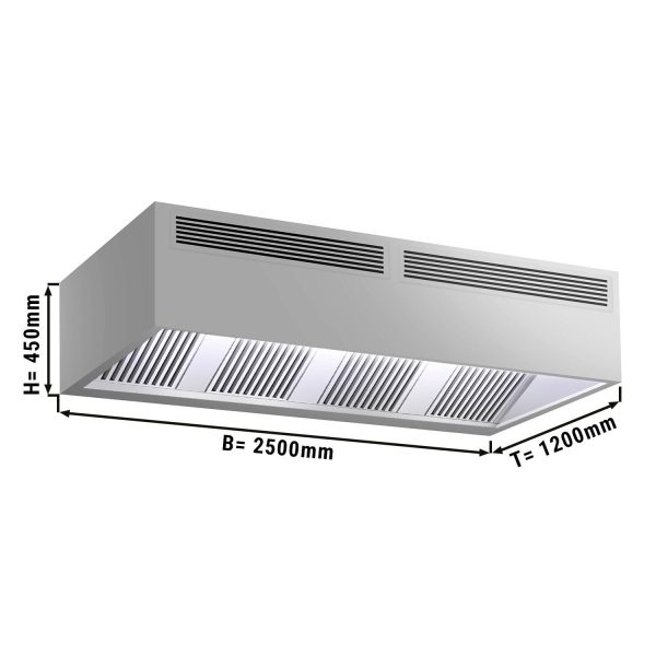 Hotte à induction en caisson - 2,5m - avec filtre & lampe LED