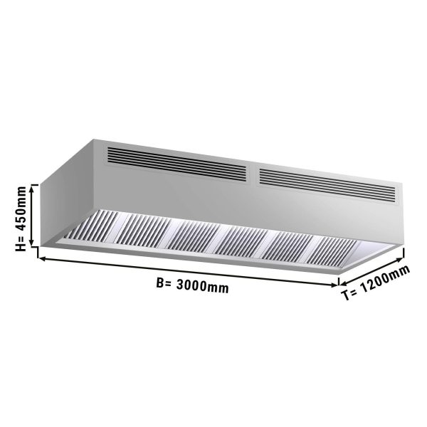 Hotte à induction en caisson - 3,0m - avec filtre & lampe LED