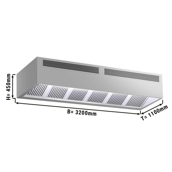 Hotte à induction en caisson - 3,2m - avec filtre & lampe LED