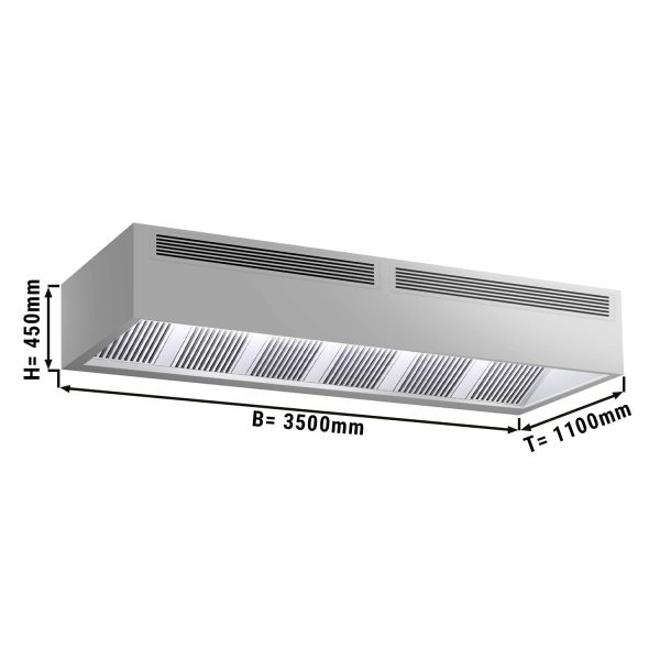 Hotte à induction en caisson - 3,5m - avec filtre & lampe LED