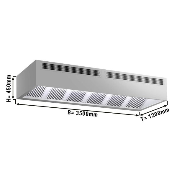 Hotte à induction en caisson - 3,5m - avec filtre & lampe LED