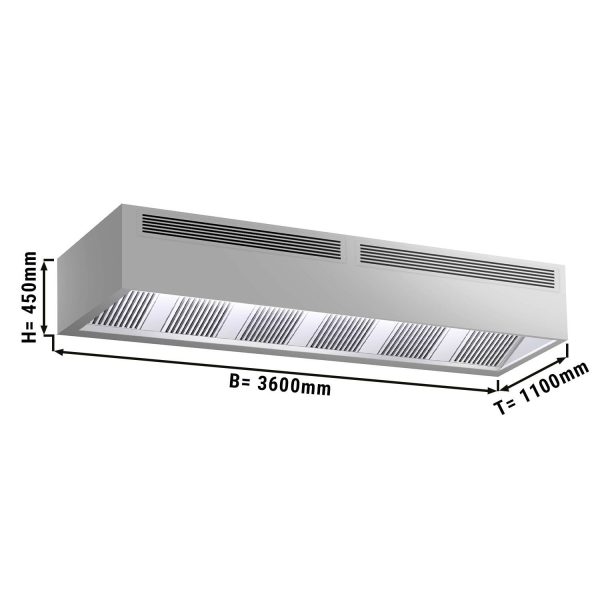 Hotte à induction en caisson - 3,6m - avec filtre & lampe LED