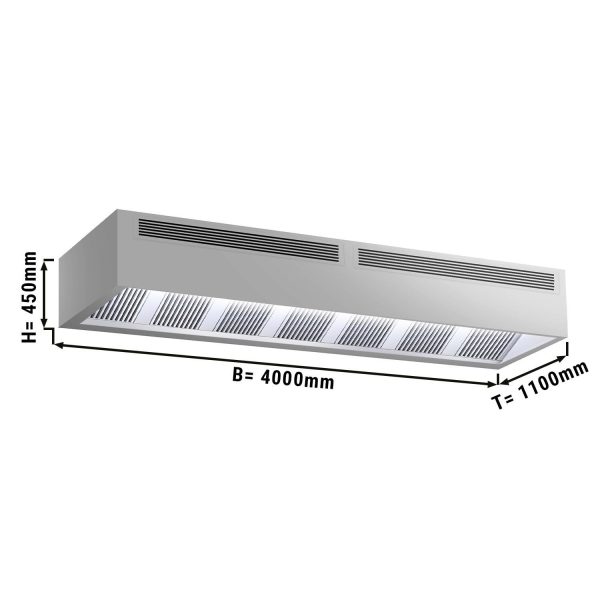 Hotte à induction en caisson - 4,0m - avec filtre & lampe LED