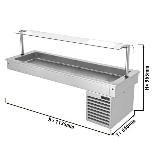 Cuve réfrigérée encastrable - 1,1m - +2 ~ +8 °C - 3x GN 1/1 - avec protection hygiénique en verre