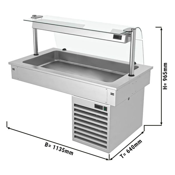 Cuve réfrigérée encastrable - 1,1m - +2 ~ +8 °C - 3x GN 1/1 - avec protection hygiénique en verre