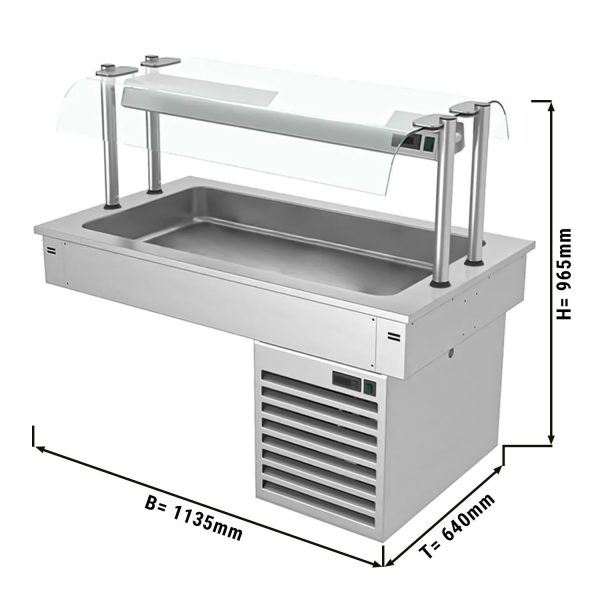 Cuve réfrigérée encastrable - 1,1m - +2 ~ +8 °C - 3x GN 1/1 - avec protection hygiénique en verre